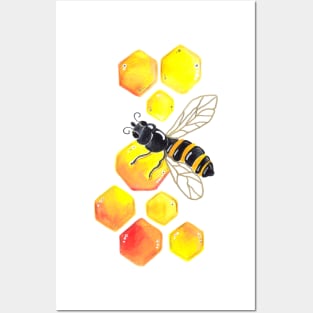 Watercolor Honey bees Pattern Posters and Art